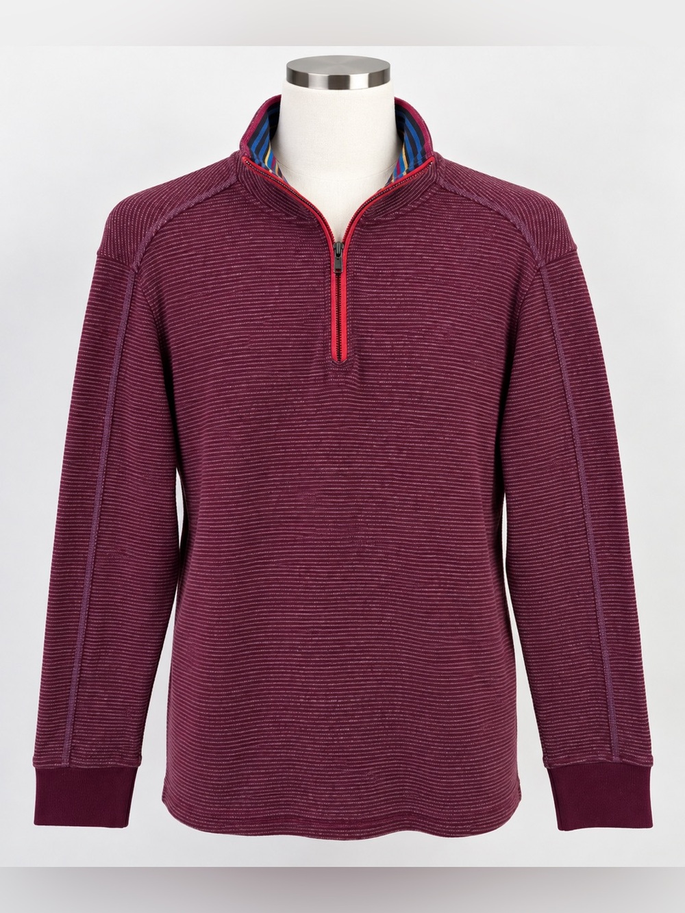 Robert Graham Men M Burgundy 100% Cotton Quarter Zip Pullover Sweater Casual